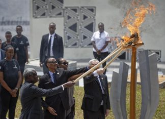 Rwanda genocide marks 25 years since mass slaughter Rwandan first lady Jeannette Kagame and European Commission President Jean-Claude Juncker light the flame of remembrance at the Kigali Genocide