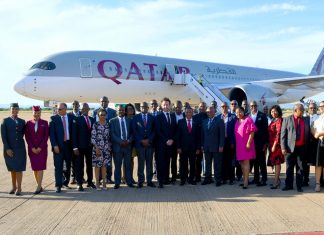 Qatar Airways jets in Gaborone, Botswana for the first time