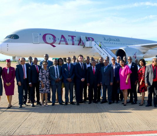 Qatar Airways jets in Gaborone, Botswana for the first time