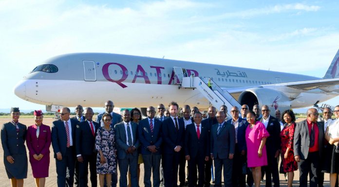 Qatar Airways jets in Gaborone, Botswana for the first time